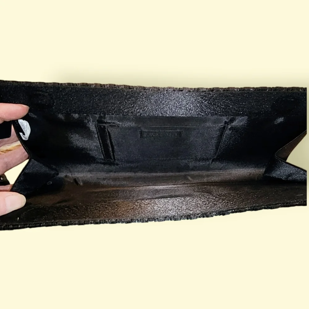 BIJOUX TERNER | Black Pleated Satin Evening Clutch Original Hang Tag